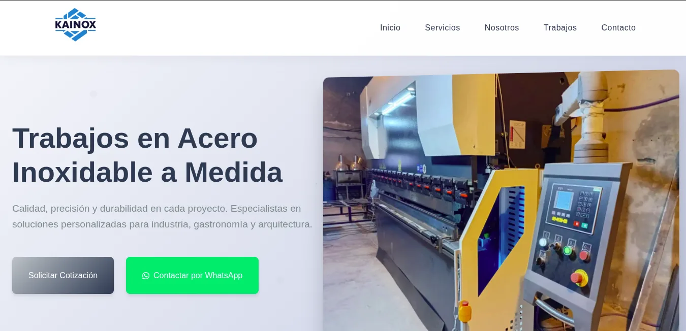 Sitio institucional de Kainox con galería de trabajos y contacto directo